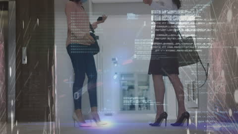 Diverse Businesswomen Discussing with Digital Data Overlay