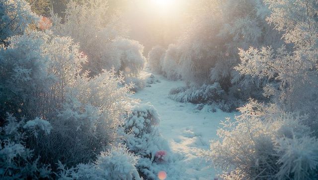 Tranquil Winter Pathway through Frosted Wilderness
