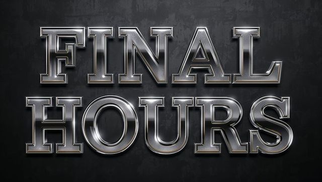 Final hours chrome 3d text metallic beveled letters dramatic glossy typography