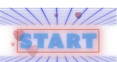 Digital start button with heart icons and grid
