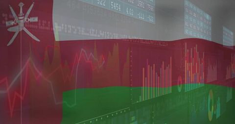 Oman Flag Overlay on Financial Charts Expressing Market Trends