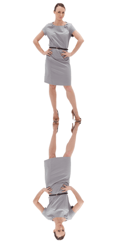 Smiling businesswoman with her reflection on transparent background