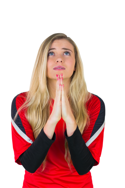 Transparent anxious female football fan wearing red shirt praying - Download Free Stock Videos Pikwizard.com