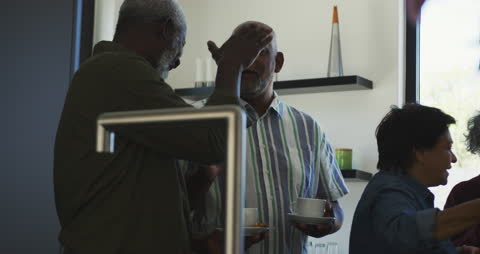 Senior Friends Socializing and Drinking Tea at Home