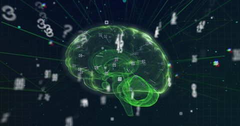 Glowing Digital Brain with Floating Numbers and Connections - Download Free Stock Images Pikwizard.com