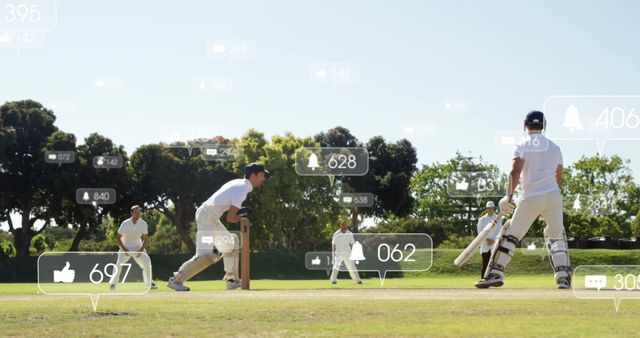 Cricket Players and Growing Social Media Engagement on Sports Field - Download Free Stock Images Pikwizard.com