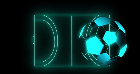 Digital Soccer Ball Hovering Over Neon Football Field Concept