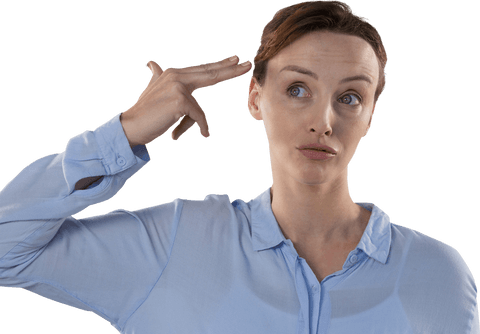 confused caucasian businesswoman on transparent background pulling imaginative trigger - Download Free Stock Videos Pikwizard.com