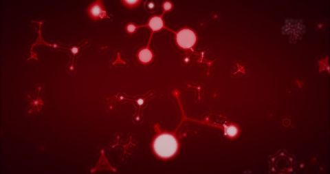 Glowing red molecules science concept background