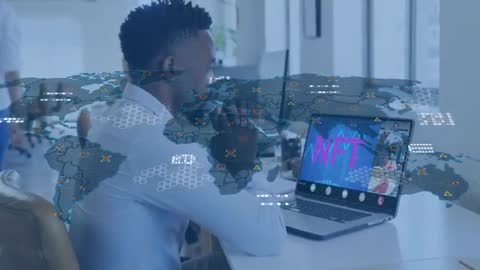 Man Engaging Blockchain Technology and NFT in Office