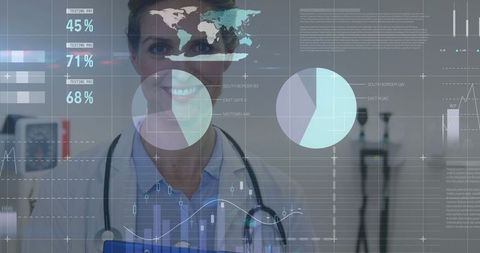 Female Doctor Analyzing Digital Health Data Interface