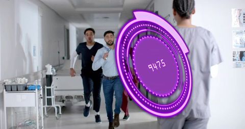 Healthcare Workers Rushing to Emergency with Holographic Alert