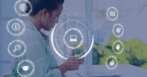 Asian Professional Using Holographic Interface for Futuristic Tasks in Office