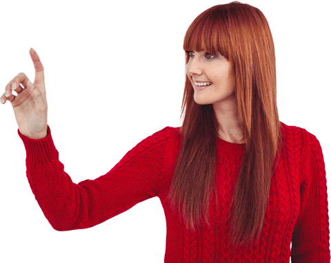 Smiling Woman in Red Sweater Pointing on Transparent Background - Download Free Stock Videos Pikwizard.com