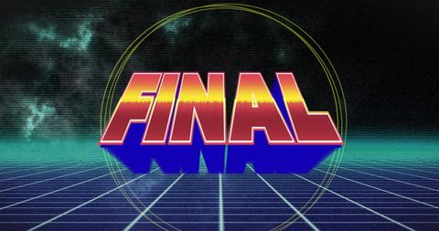 Retro Futuristic FINAL Font Over Neon Grid Background