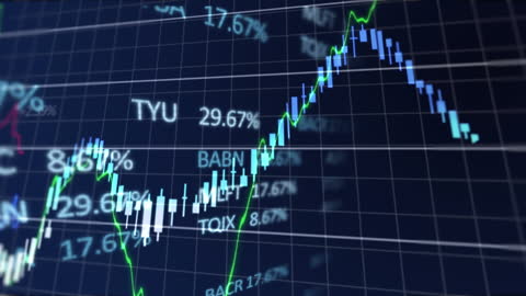 Stock Market Financial Data Animation on Blue Background