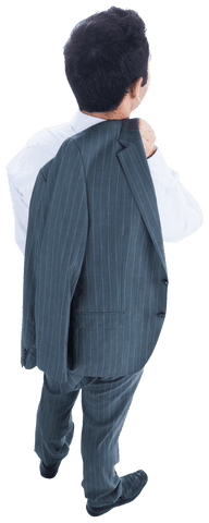 Transparent back view asian businessman carrying suit jacket