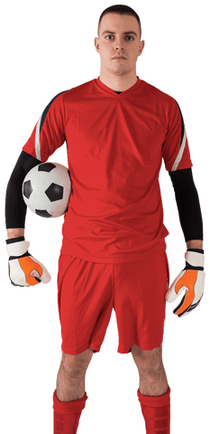 Confident Goalkeeper in Red Kit with Football on Transparent Background - Download Free Stock Videos Pikwizard.com