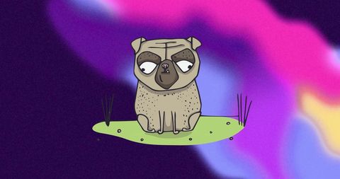 Adorable Cartoon Pug on Vibrant Abstract Background - Download Free Stock Images Pikwizard.com