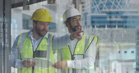 Architects Analyzing Designs with Technological Overlay at Construction Site - Download Free Stock Images Pikwizard.com