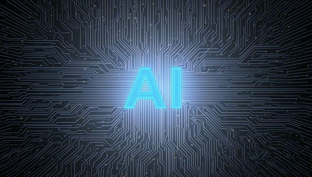 Glowing ai letters with digital circuit network