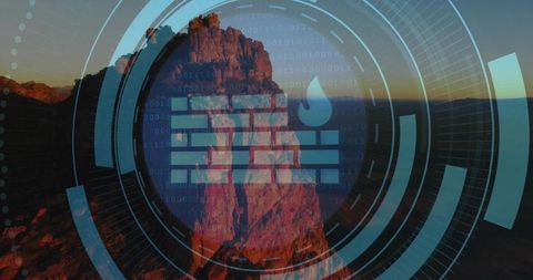 Futuristic Digital Interface Overlay Desert Monolith