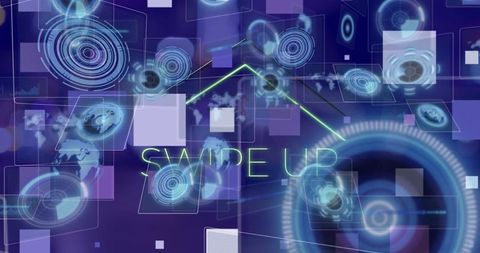 Futuristic neon swipe up interface with holographic hud elements