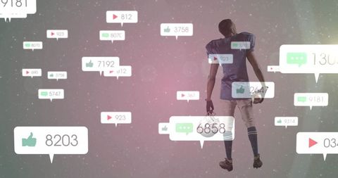 Soccer Player Engaging with Social Media in Futuristic Virtual Space