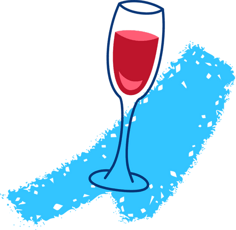 Minimalistic transparent glass with red wine on blue brushstroke