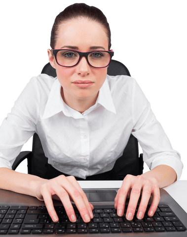 confident businesswoman typing on keyboard with transparent background - Download Free Stock Videos Pikwizard.com