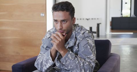 Thoughtful Soldier in Contemplation at Home