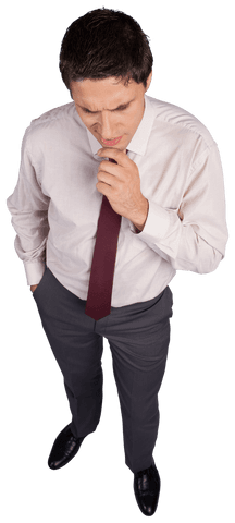 Pensive businessman lost in thought on transparent background