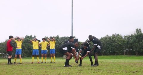 Sport Team Victory Celebration with Trophy on Outdoor Field