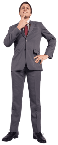 Confident Businessman Pondering on Transparent Background