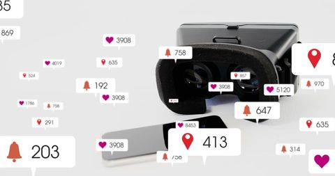 VR Headset Surrounded by Social Media Icons and Engagement Numbers - Download Free Stock Images Pikwizard.com