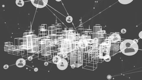 Digital City Network Grid with Human Connection Symbols