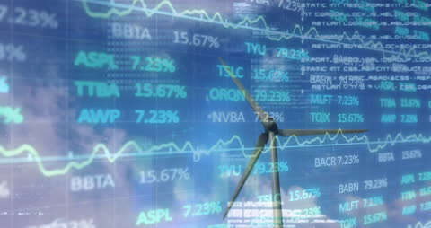 Wind Turbine Symbolizing Global Finance Trends and Data Processing