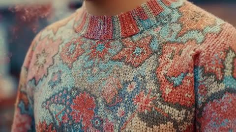 Close-Up of Knit Sweater with Intricate Patterns in Fashion Boutique