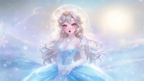 Ethereal Snow Queen Summoning Light While Singing in Moonlit Winter Field