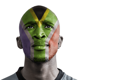 African american man with flag painted face on transparent background
