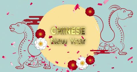 Chinese New Year Celebration with Dragon Illustrations and Abstract Design