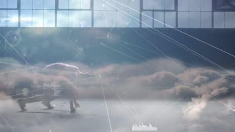 Man Exercising Amid Digital Cloud Network Interface