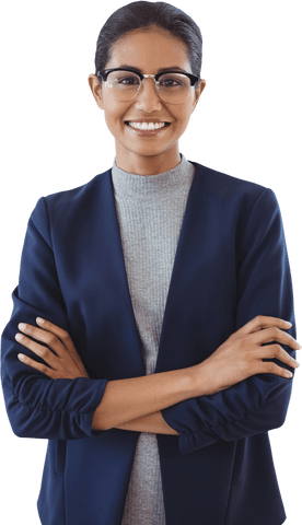Confident Businesswoman in Navy Blazer with Transparent Background
