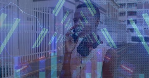 Digital Technology Overlay on Woman Using Smartphone