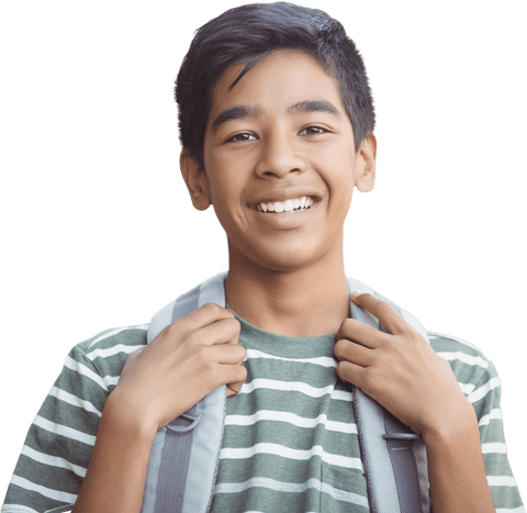 Transparent Background of Confident Young Boy with Backpack Smiling