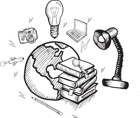 Illustration of books and tools for knowledge on transparent background
