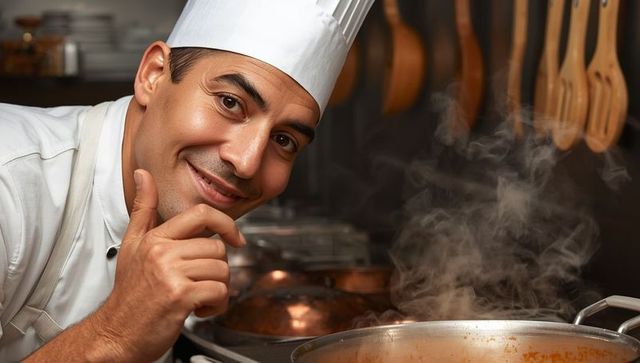 Chef Enthusiastically Cooking with Steaming Pot in Professional Kitchen