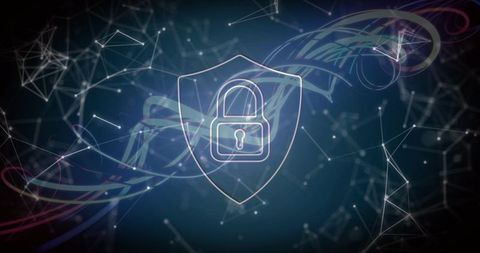 Neon Shield Protecting Data Network with Padlock Lock Icon Cybersecurity Encryption Glow