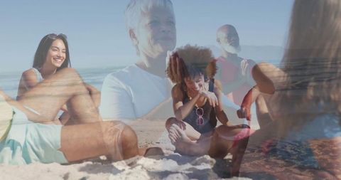 Joyful Group Meditating on Sunny Beach
