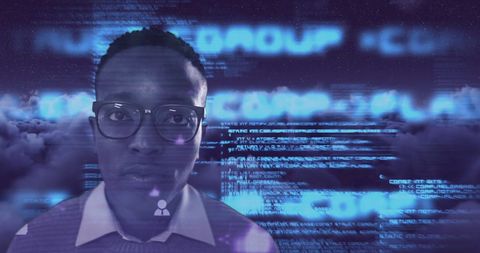 Tech Professional with HUD Interface and Cloud Computing Concept